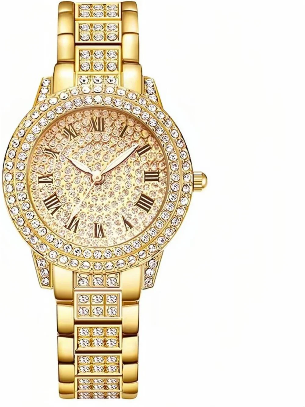 Women's Gold Full Diamond Bling Rhinestone Quartz Crystal Ladies Wrist Watches